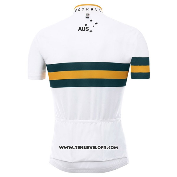 2017 Maillot Ciclismo Australie Blanc et Jaune Manches Courtes et Cuissard
